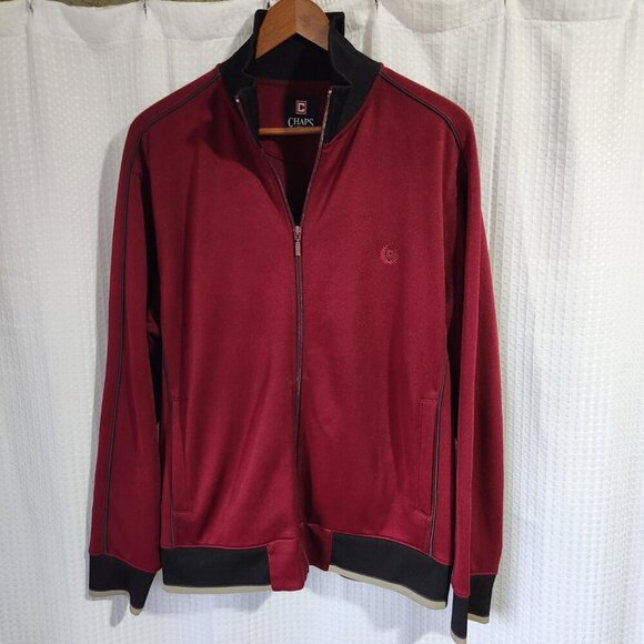 Chaps Track Jacket Men's Large Long Sleeve Ribbed High Neck Cuffs Waist Retro - Picture 6 of 6